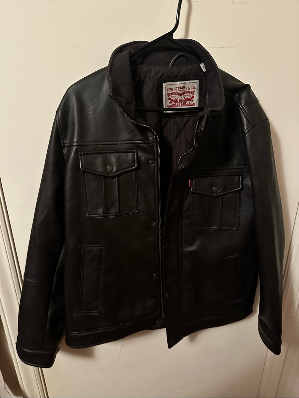 Levi's Mens Brown Faux Leather Trucker Style Leather Jacket Size Large